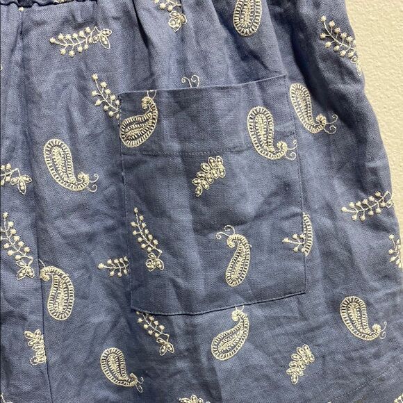 House of Harlow Boho Embroidered Paisley Linen Blend Paperbag Shorts Sz L - Picture 8 of 13